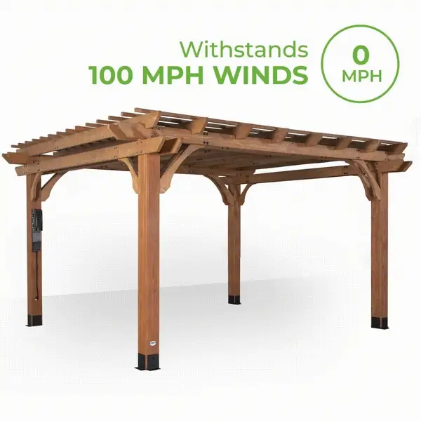 Our pergolas are tested to withstand wind up to 100 mph when anchored as directed. That means you can trust your pergola will be safe and secure in hurricane-force winds.