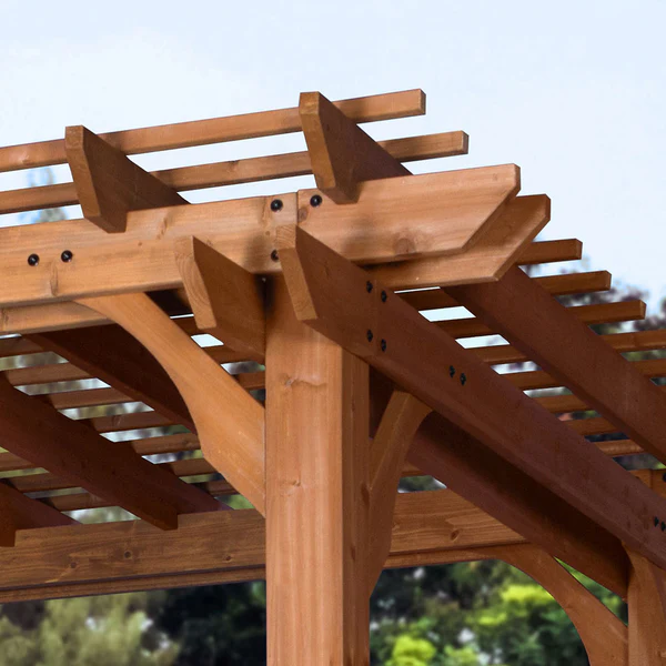 The lifespan of a pergola comes down to the design and the materials used. That’s why we build heavy-duty cedar wood frames and galvanized steel hardware throughout.