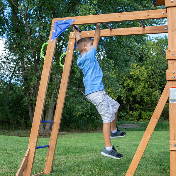 Our wooden swing sets offer a wide range of sizes, features, and styles that will turn any backyard into a playground.