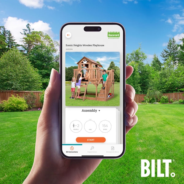 Assemble your playhouse easily by following the step by step instructions on the BILT® app for select playhouse models.