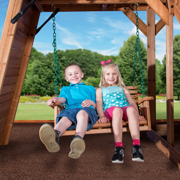 Provide hours of entertainment with a hammock, two person bench swing, and a large cabana style clubhouse.