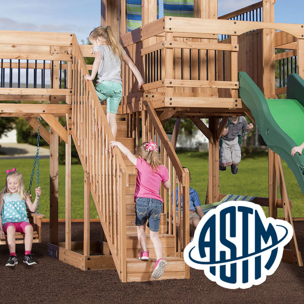 With performance testing for children up to 11 years old, our swing sets surpass industry benchmarks and meet or exceed ASTM safety standards for outdoor playground equipment.