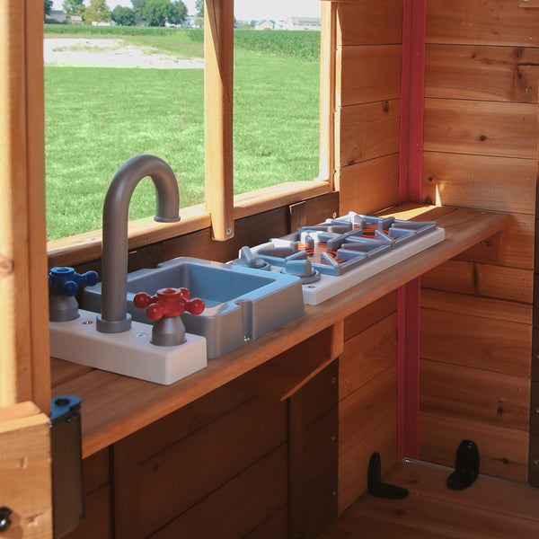 Provide hours of entertainment with an indoor kitchen, sink, and stove.