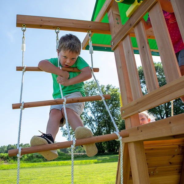 Our wooden swing sets offer a wide range of sizes, features, and styles that will turn any backyard into a playground.