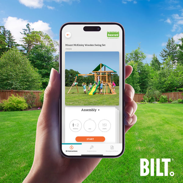 Supported assembly for select swing set models, with the step-by-step 3D interactive BILT® app. We’re with you every step of the way to ease the assembly process.
