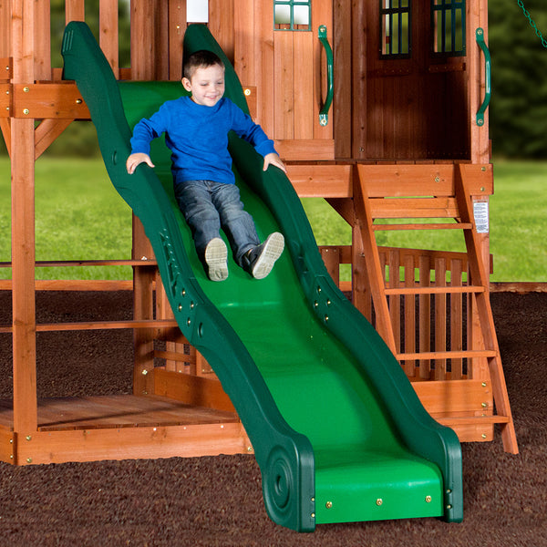 Our wooden swing sets offer a wide range of sizes, features, and styles that will turn any backyard into a playground.