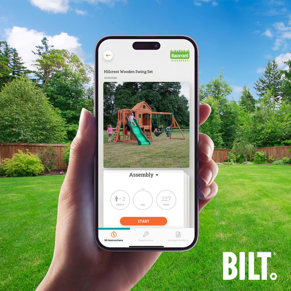 Supported assembly for select swing set models, with the step-by-step 3D interactive BILT® app. We’re with you every step of the way to ease the assembly process.