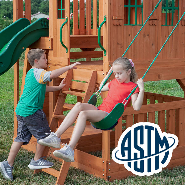 With performance testing for children up to 11 years old, our swing sets surpass industry benchmarks and meet or exceed ASTM safety standards for outdoor playground equipment.