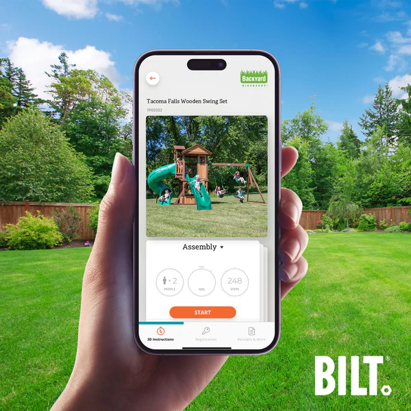Supported assembly for select swing set models, with the step-by-step 3D interactive BILT® app. We’re with you every step of the way to ease the assembly process.
