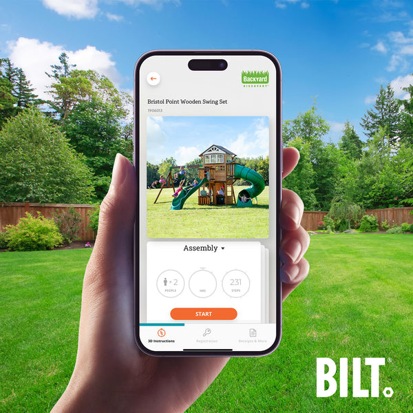 Supported assembly for select swing set models, with the step-by-step 3D interactive BILT® app. We’re with you every step of the way to ease the assembly process.