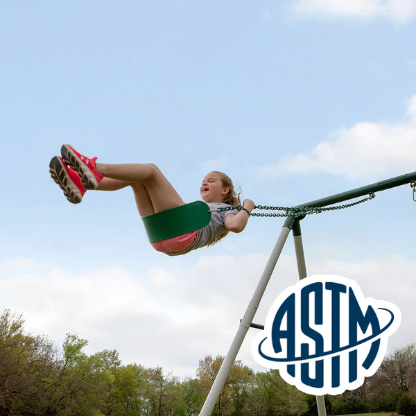 With performance testing for children up to 11 years old, our swing sets surpass industry benchmarks and meet or exceed ASTM safety standards for outdoor playground equipment.