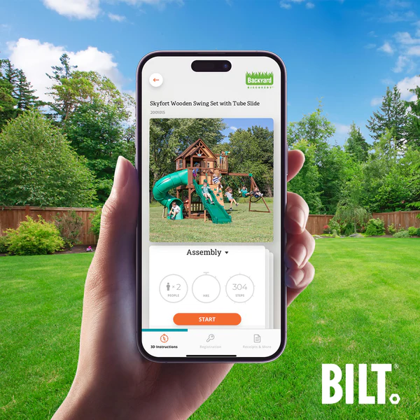 Supported assembly for select swing set models, with the step-by-step 3D interactive BILT® app. We’re with you every step of the way to ease the assembly process.