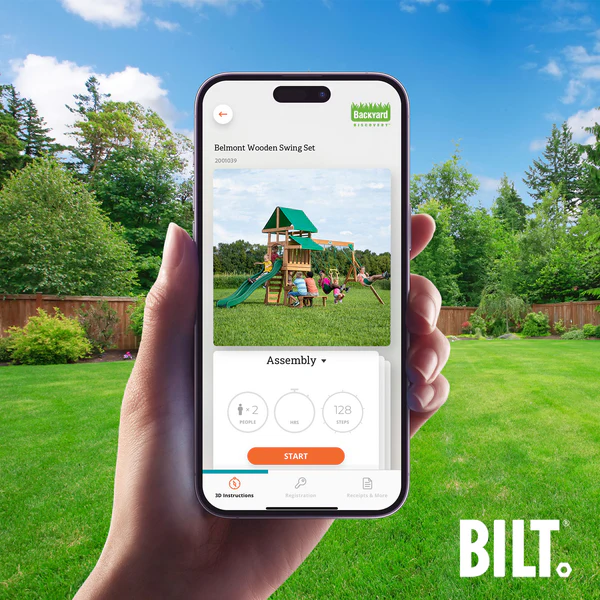 Supported assembly for select swing set models, with the step-by-step 3D interactive BILT® app. We’re with you every step of the way to ease the assembly process.