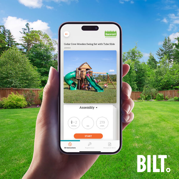 Supported assembly for select swing set models, with the step-by-step 3D interactive BILT® app. We’re with you every step of the way to ease the assembly process.