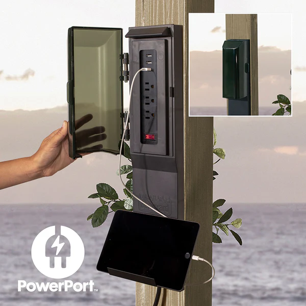 Enjoy the convenience of having multiple power options as you relax under your pergola. Our Patented PowerPort™ includes 3 USB and 3 120V outlets to power all of your electronic needs.