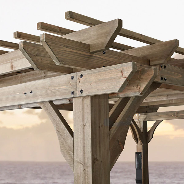 The lifespan of a pergola comes down to the design and the materials used. That’s why we build heavy-duty cedar wood frames and galvanized steel hardware throughout.