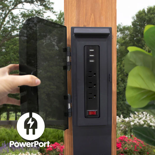 Enjoy the convenience of having multiple power options as you relax under your pergola. Our Patented PowerPort™ includes 3 USB and 3 120V outlets to power all of your electronic needs.
