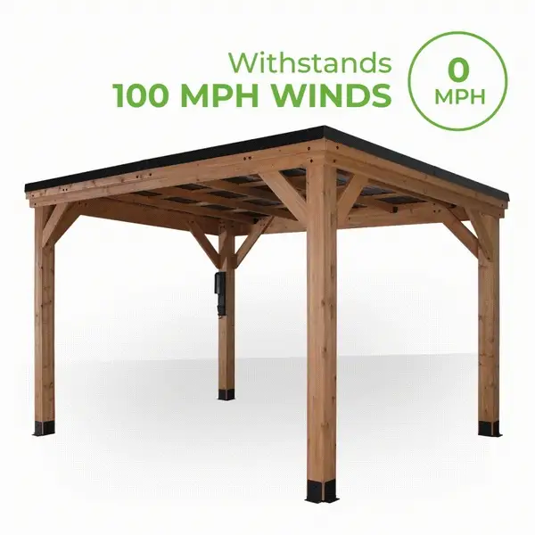 Our gazebos are tested to withstand wind up to 100 mph when anchored as directed. That means you can trust your gazebo will be safe and secure in hurricane-force winds.