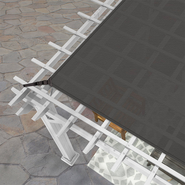 Integrated soft sail shade canopy. This UV-protected, breathable woven fabric allows air and water to flow through freely.