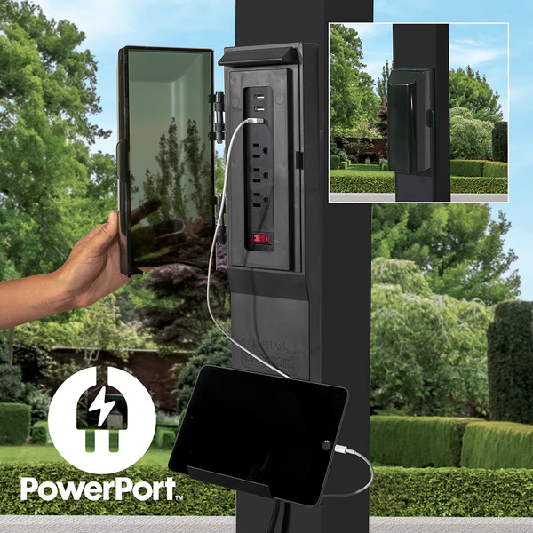 Enjoy the convenience of having multiple power options as you relax under your pergola. Our Patented PowerPort™ includes 3 USB and 3 120V outlets to power all of your electronic needs.
