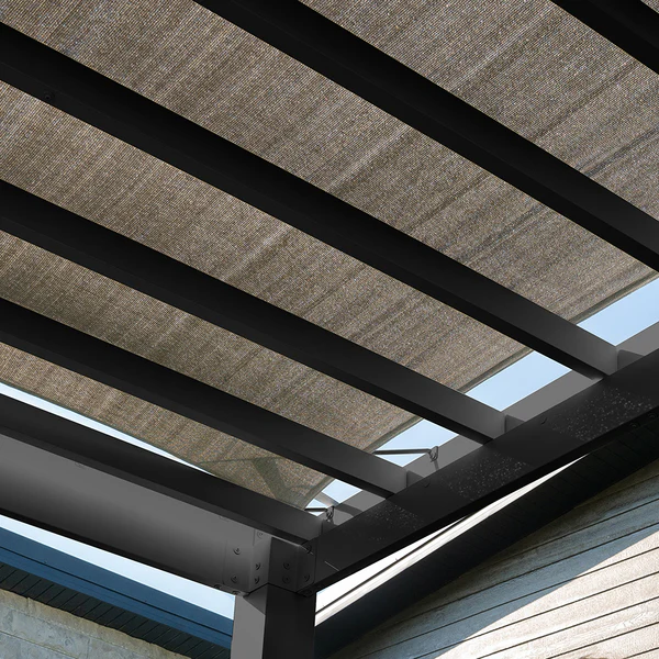 Integrated soft sail shade canopy. This UV-protected, breathable woven fabric allows air and water to flow through freely.