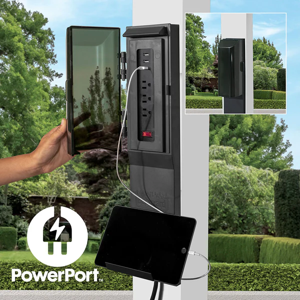 Enjoy the convenience of having multiple power options as you relax under your pergola. Our Patented PowerPort™ includes 3 USB and 3 120V outlets to power all of your electronic needs.