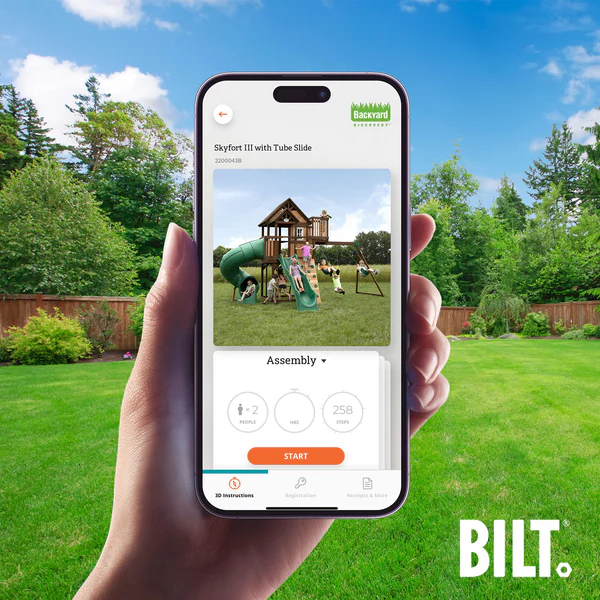 Supported assembly for select swing set models, with the step-by-step 3D interactive BILT® app. We’re with you every step of the way to ease the assembly process.