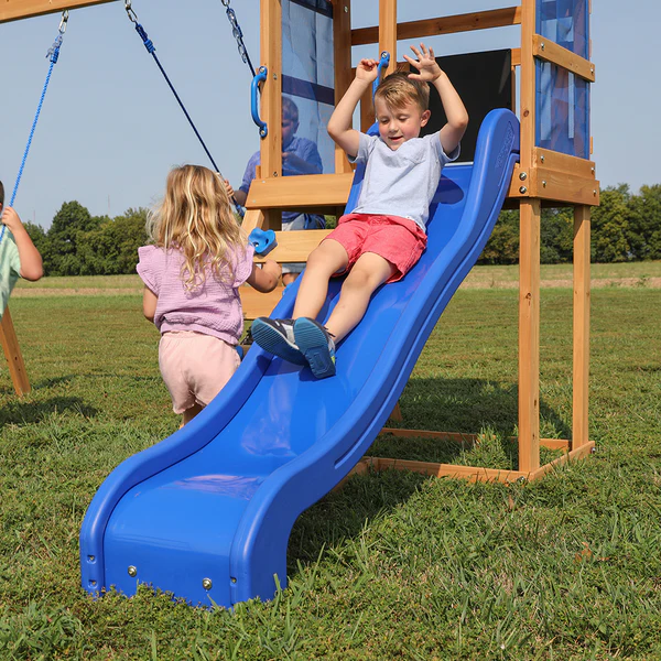 Our wooden swing sets offer a wide range of sizes, features, and styles that will turn any backyard into a playground.
