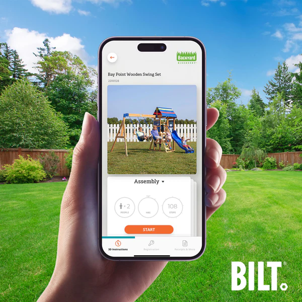 Supported assembly for select swing set models, with the step-by-step 3D interactive BILT® app. We’re with you every step of the way to ease the assembly process.