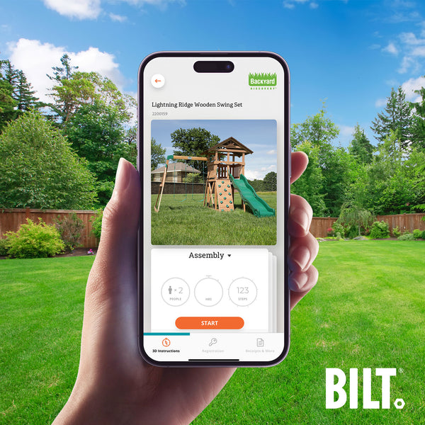 Supported assembly for select swing set models, with the step-by-step 3D interactive BILT® app. We’re with you every step of the way to ease the assembly process.