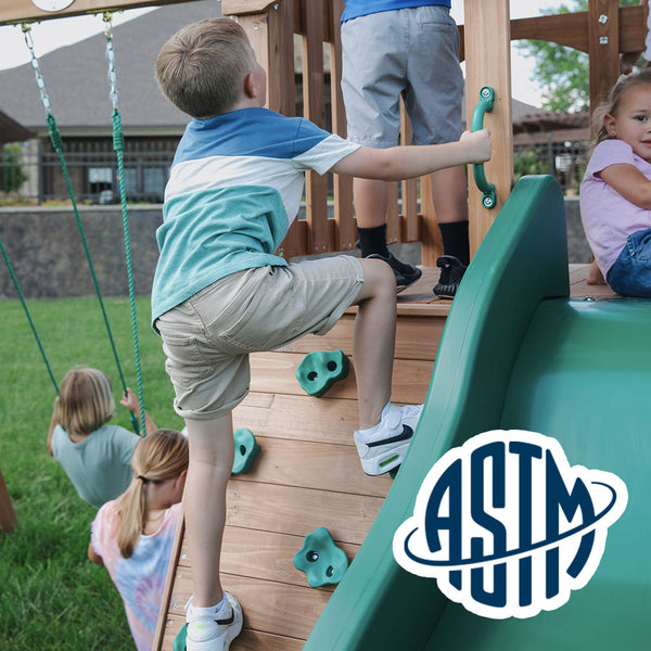 With performance testing for children up to 11 years old, our swing sets surpass industry benchmarks and meet or exceed ASTM safety standards for outdoor playground equipment.