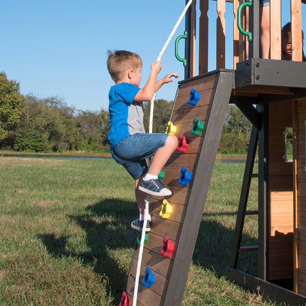 Our wooden swing sets offer a wide range of sizes, features, and styles that will turn any backyard into a playground.