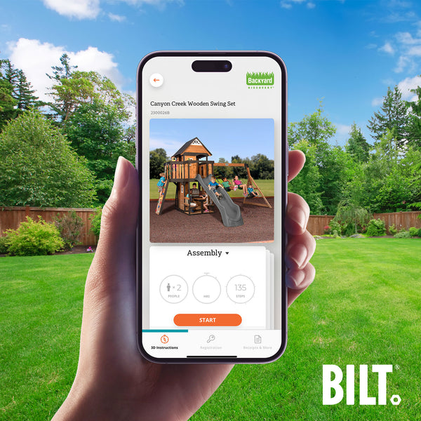 Supported assembly for select swing set models, with the step-by-step 3D interactive BILT® app. We’re with you every step of the way to ease the assembly process.