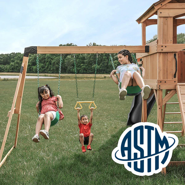 With performance testing for children up to 11 years old, our swing sets surpass industry benchmarks and meet or exceed ASTM safety standards for outdoor playground equipment.