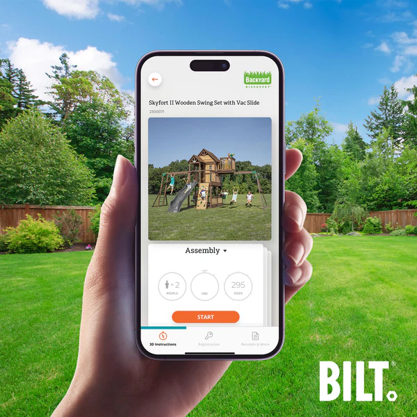 Supported assembly for select swing set models, with the step-by-step 3D interactive BILT® app. We’re with you every step of the way to ease the assembly process.