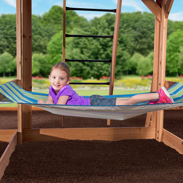 Our wooden swing sets offer a wide range of sizes, features, and styles that will turn any backyard into a playground.