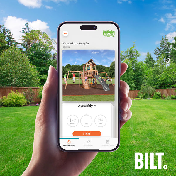 Supported assembly for select swing set models, with the step-by-step 3D interactive BILT® app. We’re with you every step of the way to ease the assembly process.