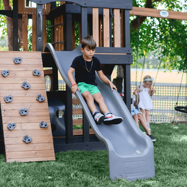 Our wooden swing sets offer a wide range of sizes, features, and styles that will turn any backyard into a playground.
