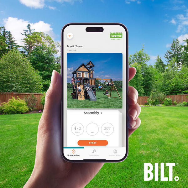 Supported assembly for select swing set models, with the step-by-step 3D interactive BILT® app. We’re with you every step of the way to ease the assembly process.