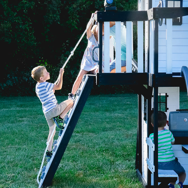 Our wooden swing sets offer a wide range of sizes, features, and styles that will turn any backyard into a playground.