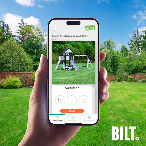 Supported assembly for select swing set models, with the step-by-step 3D interactive BILT® app. We’re with you every step of the way to ease the assembly process.