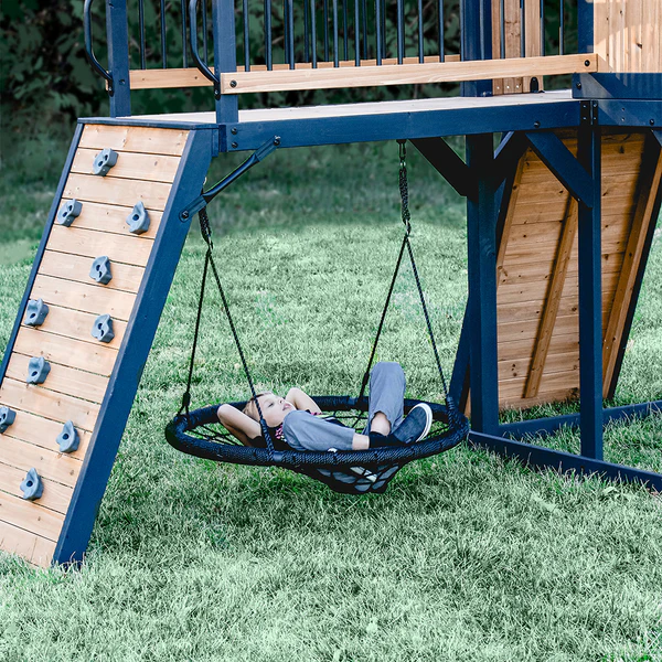 Our wooden swing sets offer a wide range of sizes, features, and styles that will turn any backyard into a playground.