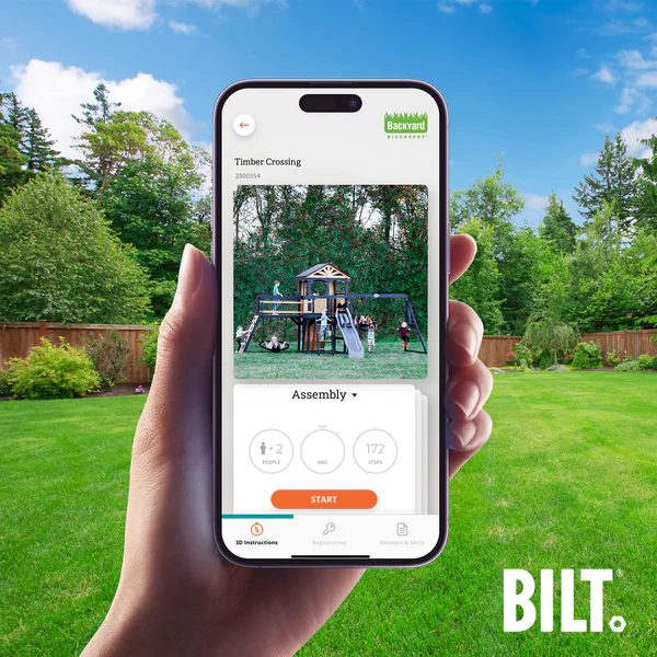 Supported assembly for select swing set models, with the step-by-step 3D interactive BILT® app. We’re with you every step of the way to ease the assembly process.