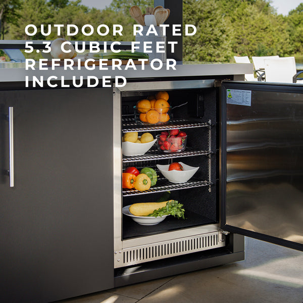 Keep your beverages and ingredients perfectly chilled with the outdoor-rated refrigerator. Crafted from brilliant 304 stainless steel and engineered to perform in temperatures over 100 degrees, this luxury fridge features LED interior lighting and ample space for all your cooking essentials.