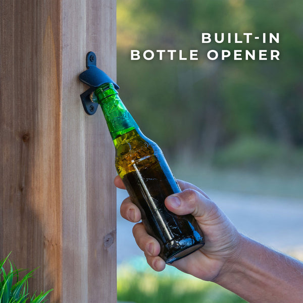 Combining convenience and comfort, the Palisade features a built-in bottle opener, a steel footrest, and a privacy wall featuring brackets to mount your TV, creating the perfect spot for watching sports and entertaining.