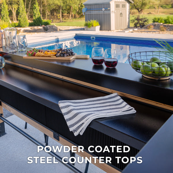 Two galvanized steel bar tops offer generous space for mixing drinks, serving food, and adding comfortable seating, while the powder-coated finish ensures rust and corrosion resistance.