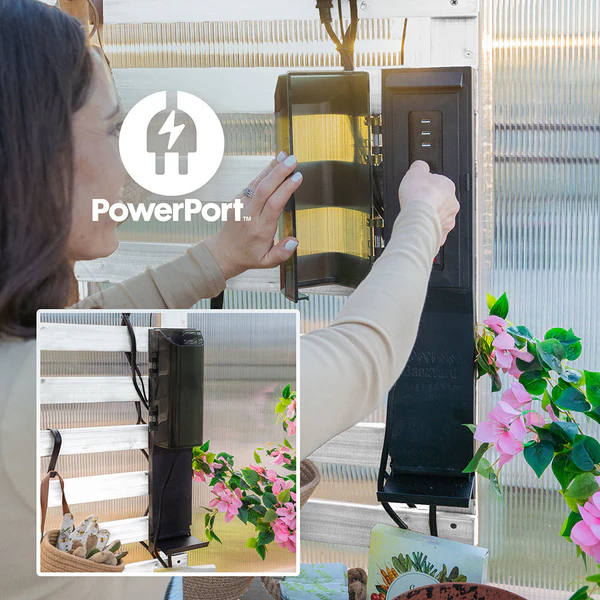 With cedar wood, a strong roof, our patented PowerPort™, and an array of useful features, this greenhouse combines the best materials with thoughtful design.