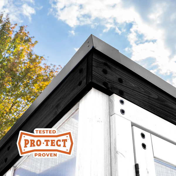 PRO-TECT™ Tested & Proven to withstand up to 2,800 lbs and 100 MPH winds, 10mm polycarbonate panels, and naturally rot-resistant cedar, they’re made to last.