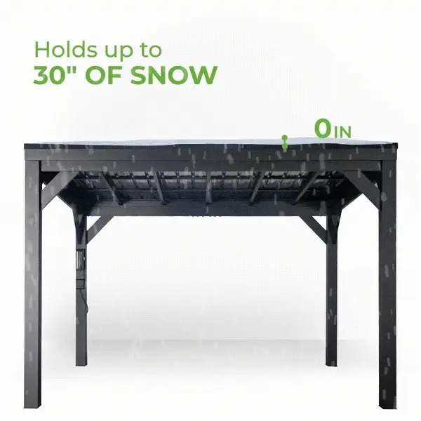 Our heavy duty 29 gauge steel roofs are tested to withstand heavy snow loads up to 30 inches and exceed industry standards making them the strongest gazebo for long term durability and enjoyment.