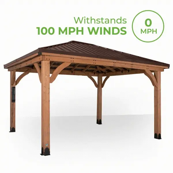 Our gazebos are tested to withstand wind up to 100 mph when anchored as directed. That means you can trust your gazebo will be safe and secure in hurricane-force winds.